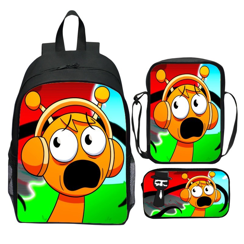 New Printed Rhythm Zygote Sprunki Three-piece Set Schoolbag Cartoon Student Backpack Shoulder Bag Pencil Bag Suitable for Boys and Girls Couples
