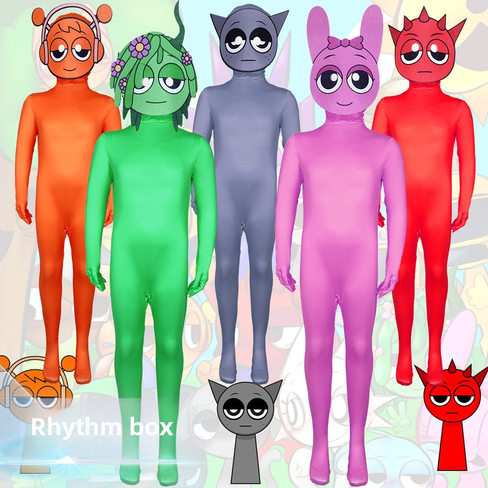 Rhythm Box Cosplay Costume Sprunki Game Jumpsuit Tights Gray Performance Clothes Funny Performance Men's Children's Clothes